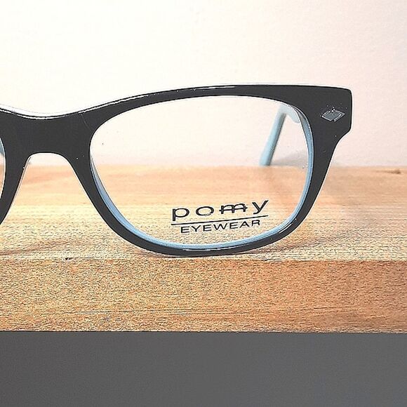 NEW Rx'able Eyeglass Frame; POMY, blue/black lightweight glasses 52-18-145 - Picture 4 of 6